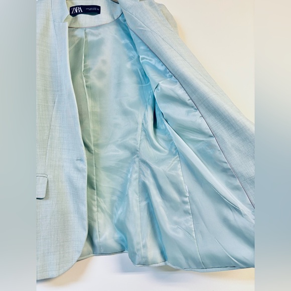 Zara Light Green Mint Basic Blazer Collarless Size 4 - Picture 5 of 7